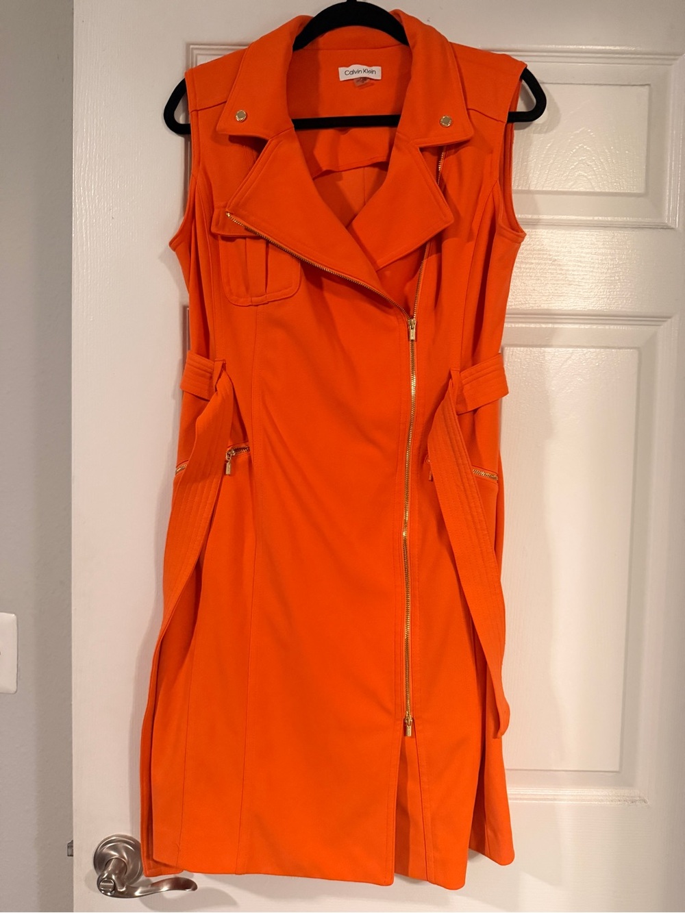 Calvin Klein Bright Orange Sleeveless Zip-Front Midi Dress - Picture 3 of 5